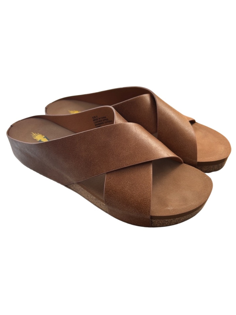 Tan Slide Mules Cushiony Crisscross Lightweight